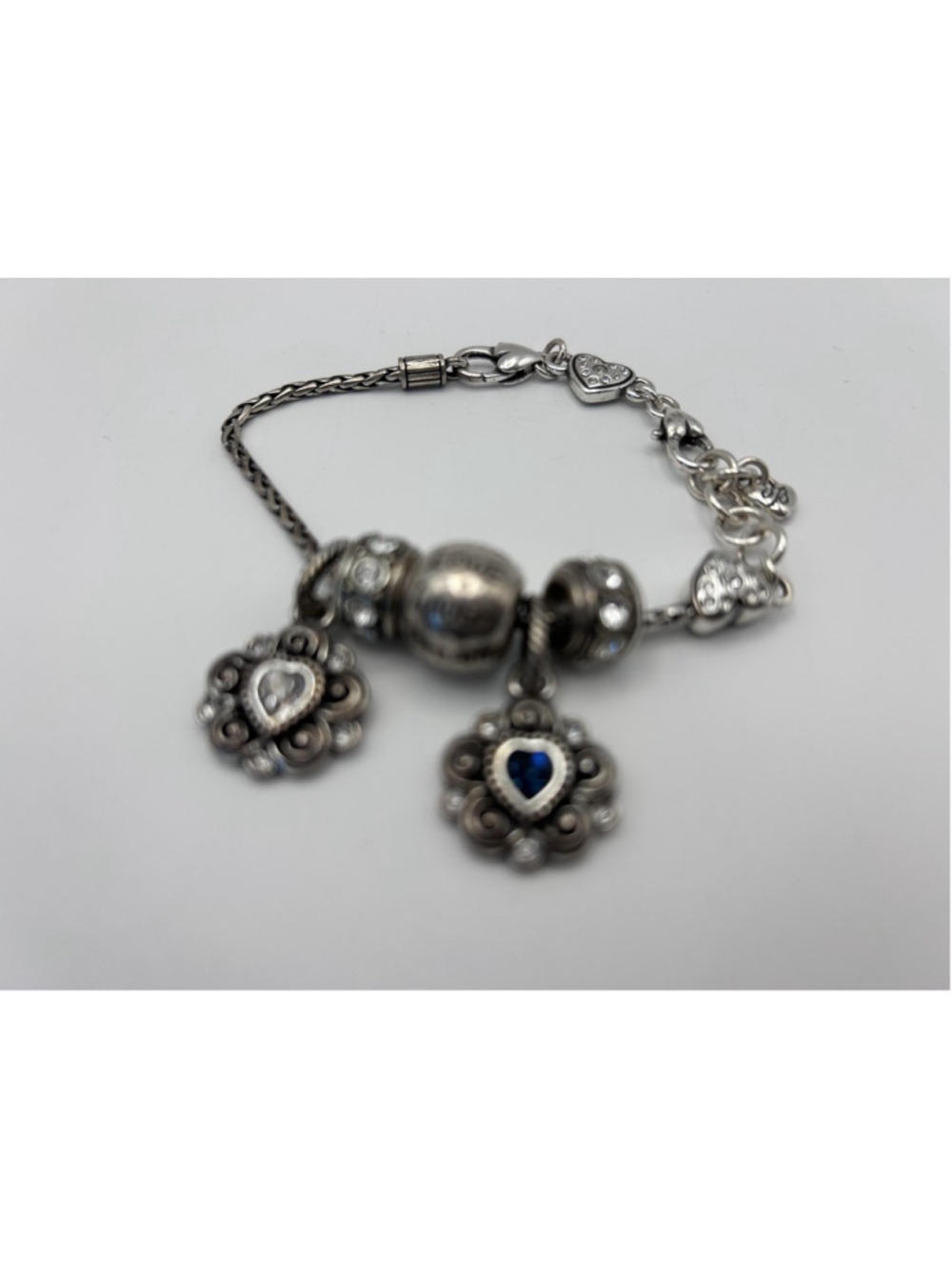 Brighton Bracelet Silver Tone Chain Heart Charm Blue Rhinestone Jewelry - Picture 5 of 7